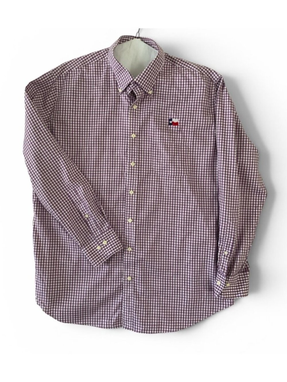Peter Millar Nanoluxe Long Sleeve Button Down Shirt XLg Purple Check Texas Flag